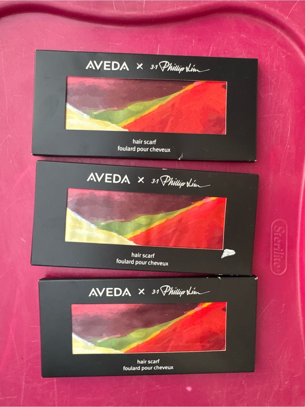 NEW - 3 AVEDA Multicolor Hair Scarf — Red, Green & Yellow Accents